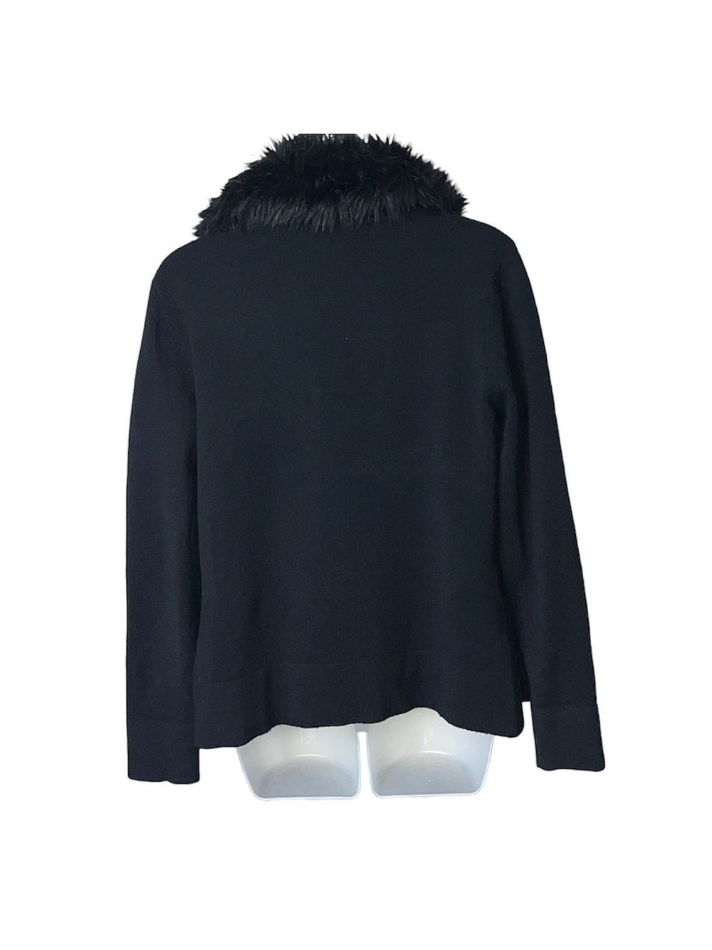 Y2K Style & Co Faux Fur Trim Satin Tie Waist Open Front Jacket Mobwife Winter MP - Picture 5 of 15